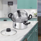 Nevlers 3 Piece Premium Heavy Duty Stainless Steel Steamer Pot Set Includes 3 Quart Cooking Pot, 2 Quart Steamer Insert and Vented Glass Lid | Stack and Steam Pot Set for All Cooking Surfaces Nevlers