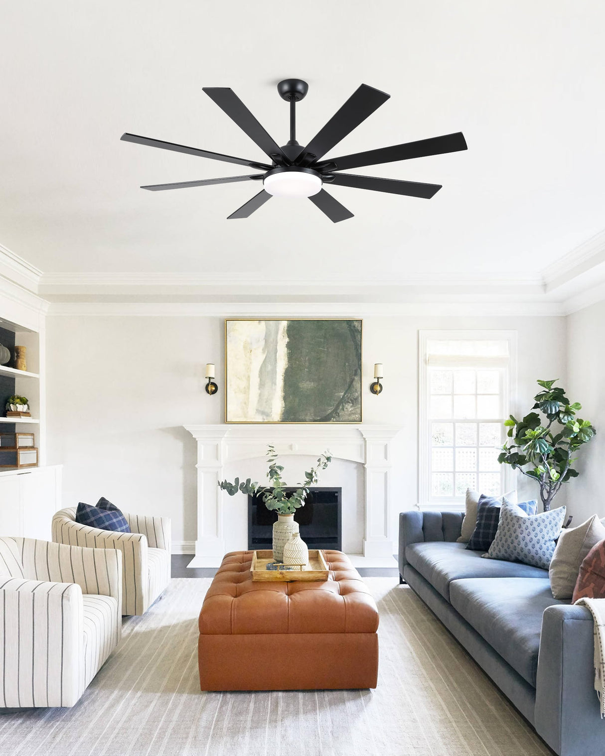 POCHFAN 62 inch Ceiling Fans with Lights and Remote Control, Large Black Ceiling fan with 8 Wooden Blades for Living Room Bedroom Patio, Quiet DC Motor, 3-CCT Dimmable,6 Speed POCHFAN