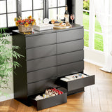 FOTOSOK Black Dresser, 6 Drawer Dresser, Modern Tall Black Storage Chest of Drawers Wood Dresser with Metal Sliding Rail, Handleless Drawer Cabinet for Home & Office FOTOSOK