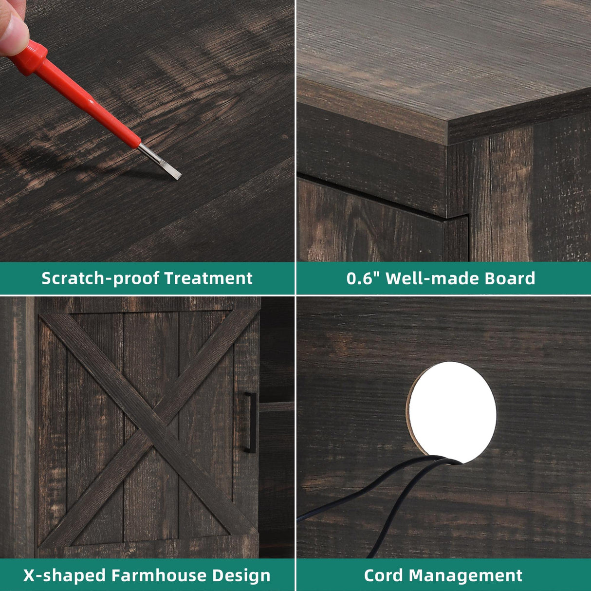 YITAHOME Buffet Cabinet, 59.5" Farmhouse Sideboard Buffet Storage Cabinet with Barn Door Coffee Bar Cabinet with Capacity 300 lbs for Home Dinning Living Room,Dark Rustic Oak, 26“ Height YITAHOME