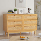 EazeHome 6 Drawer Rattan Dresser for Bedroom, 48” Wide Chest of Drawers, Natural Wooden Handmade Woven Dresser, Boho Storage Organizer for Closet, Living Room and Entryway EazeHome