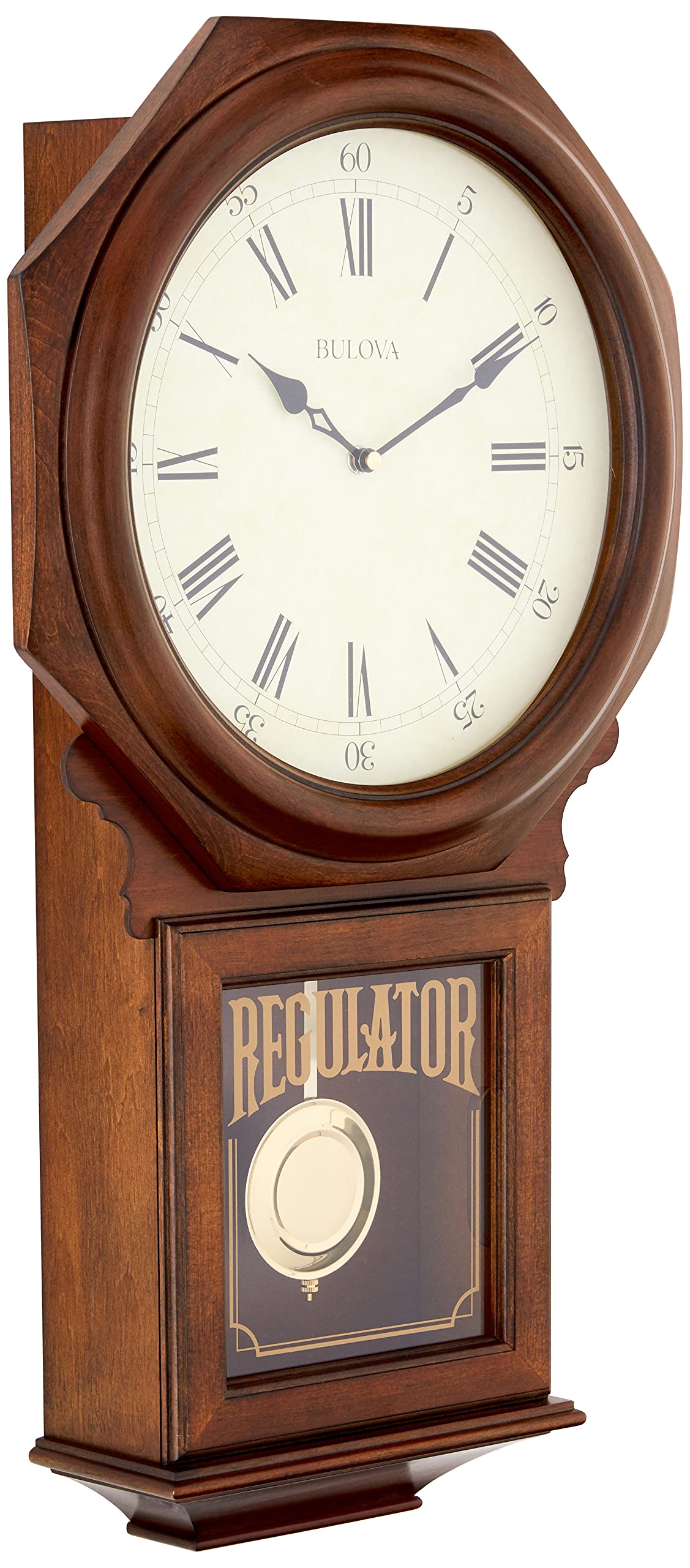 Bulova C3543 Ashford Wall Clock | 25" Schoolhouse Design | Walnut Finish | Harmonic Triple-Chime Movement | Engraving Plate Bulova