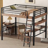 Full Size Loft Bed with Desk and Storage Shelf, Metal Loft Bed Full Size with Buil in Ladder and Full Length Guardrail, Full Size Loft Bed for Kids, Teens, Black Loft Bed Full Bellemave