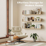 VMROF Wall Bookshelf, Set of 3, 36 Inches U Shaped Wall Shelves, Long Deep Floating Shelves, Large Floating Book Shelves - Wood Hanging Bookshelves for Kitchen, Bedroom (Light Brown, 35.4 Inches) VMROF