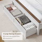 RALGEND Farmhouse Full Size Bed Frame with 51.2" Tall Headboard & Footboard, Wooden Platform Bed Frame with Large Storage Drawers, No Squeak, No Box Spring Needed, White and Walnut RALGEND