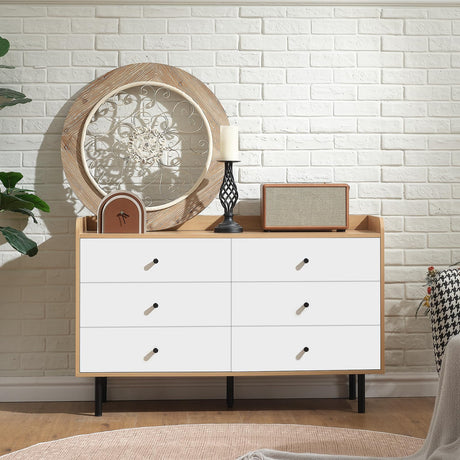 RVNRVN 6 Drawers Dresser for Bedroom, Wood Chest of Drawers TV Stand and Dresser for Kids Bedroom with Metal Handle, Modern Minimalist Closet Store Organizer for Living Room, Closet, Hallway RVNRVN