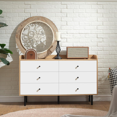 RVNRVN 6 Drawers Dresser for Bedroom, Wood Chest of Drawers TV Stand and Dresser for Kids Bedroom with Metal Handle, Modern Minimalist Closet Store Organizer for Living Room, Closet, Hallway