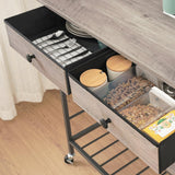 HOOBRO Kitchen Island with Storage, Rolling Island Cart for Kitchen with 2 Drawers & Outlet, 3 Tier Coffee Station and Microwave Stand, Kitchen Island Table for Home, Greige and Black BG08UZD01 HOOBRO