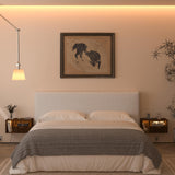 Veegle Floating Nightstand with Charging Station and LED Lights, Walnut Brown Veegle