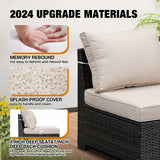 JOYURE 7 Pieces Patio Furniture Set All-Weather Outdoor Wicker Sectional Conversation Sofa Rattan Patio Seating Sofa with Cushion and Glass Table and Ottoman for Porch Poolside,Beige JOYURE