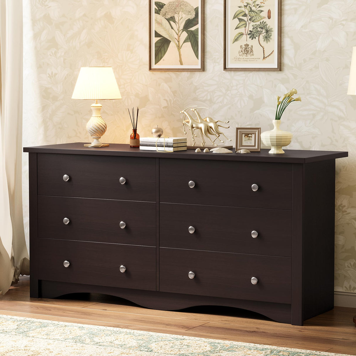 YESHOMY Dresser for Bedroom, 6 Drawer Dressers, Wide Modern TV Stand with Drawers, Hallway Entryway, Office (Brown) YESHOMY