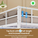 DICTAC Full Over Twin Size Bunk Bed with Desk and Led Lights Metal Loft Bed Frame with Charging Station,Storage Shelves and Drawers for Teen & Adults,Safety Guard & Ladder,No Box Spring Needed,White DICTAC