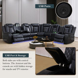 JBXBER Power Recliner Sectional Sofa Set, Black Leather Sectional Couch for Living Room, L Shape Reclining Sofa with Led Lights, Cup Holder, Pull-Down Table for Home/Office(6 Seat) JBXBER
