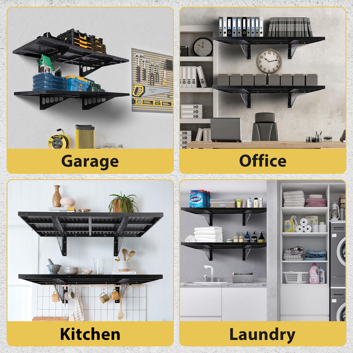 GarveeTech 2-Pack 1.6x4ft Garage Wall Shelving, Garage Storage Wall Garage Shelves for Wall Storage, Heavy Duty Garage Storage Rack Wall Mounted Floating Shelves, 560lbs Load Capacity GarveeTech