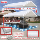 BenefitUSA Muli-ti Size Carport Replacement Canopy Garage Top Tarp Shelter Cover w Ball Bungee Cords, Canopy Onl with Edge (12'x20') BenefitUSA