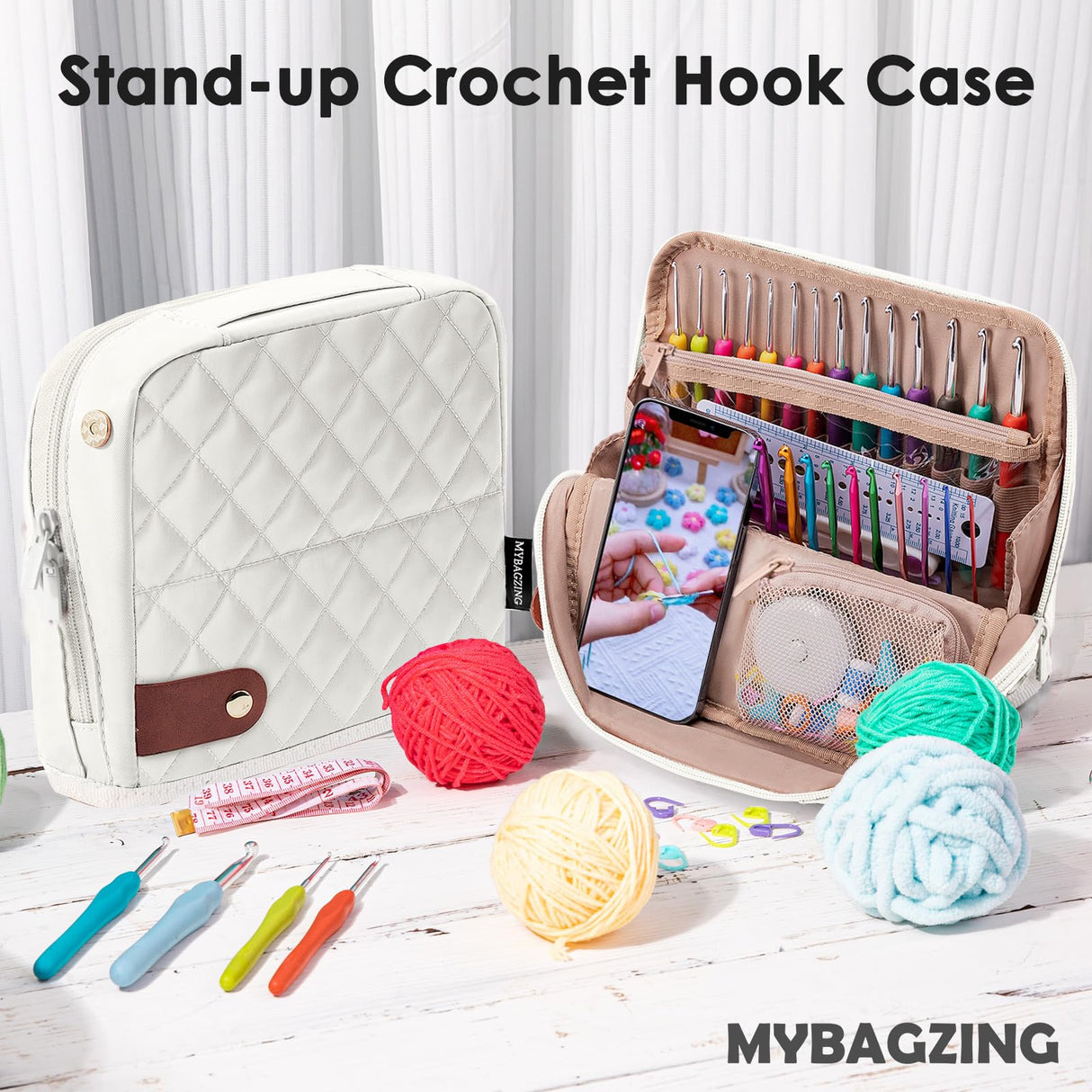 MYBAGZING Empty Crochet Hook Case - Stand Up Organizer with 30 Slots for Hooks & Needles, Crochet Accessories Kit for Lovers & Beginners MYBAGZING