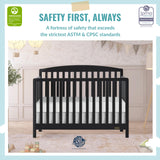 Dream On Me JPMA & Greenguard Gold Certified Odelle 5 in 1 Convertible Crib in Matte Black, Built of Sustainable Pinewood, 3 Mattress Height Settings, Non-Toxic Water-Based Paint Finish Dream On Me