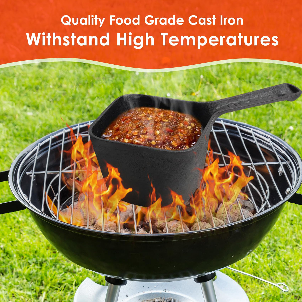 SafBbcue Cast Iron BBQ Sauce Pot and Mop Brush Set,Barbecue Cooking Accessories Heat Preservation Heavy Basting Pot & Mop with 4Pcs Heads for Big Green Egg Grill Grilling,Heavy Pot Gifts for Griller SafBbcue