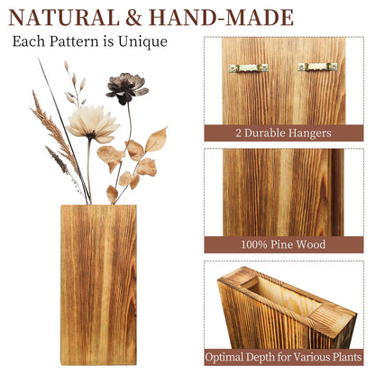 YYDBIAP Wood Wall Planter 2 Pack Indoor Plants Holder for Artificial Dried Flowers and Decorative Greenery, Modern Wooden Pocket Vase for Bedroom, Living Room, Bathroom,Wood Wall Decor (Brown - WoodArtSupply