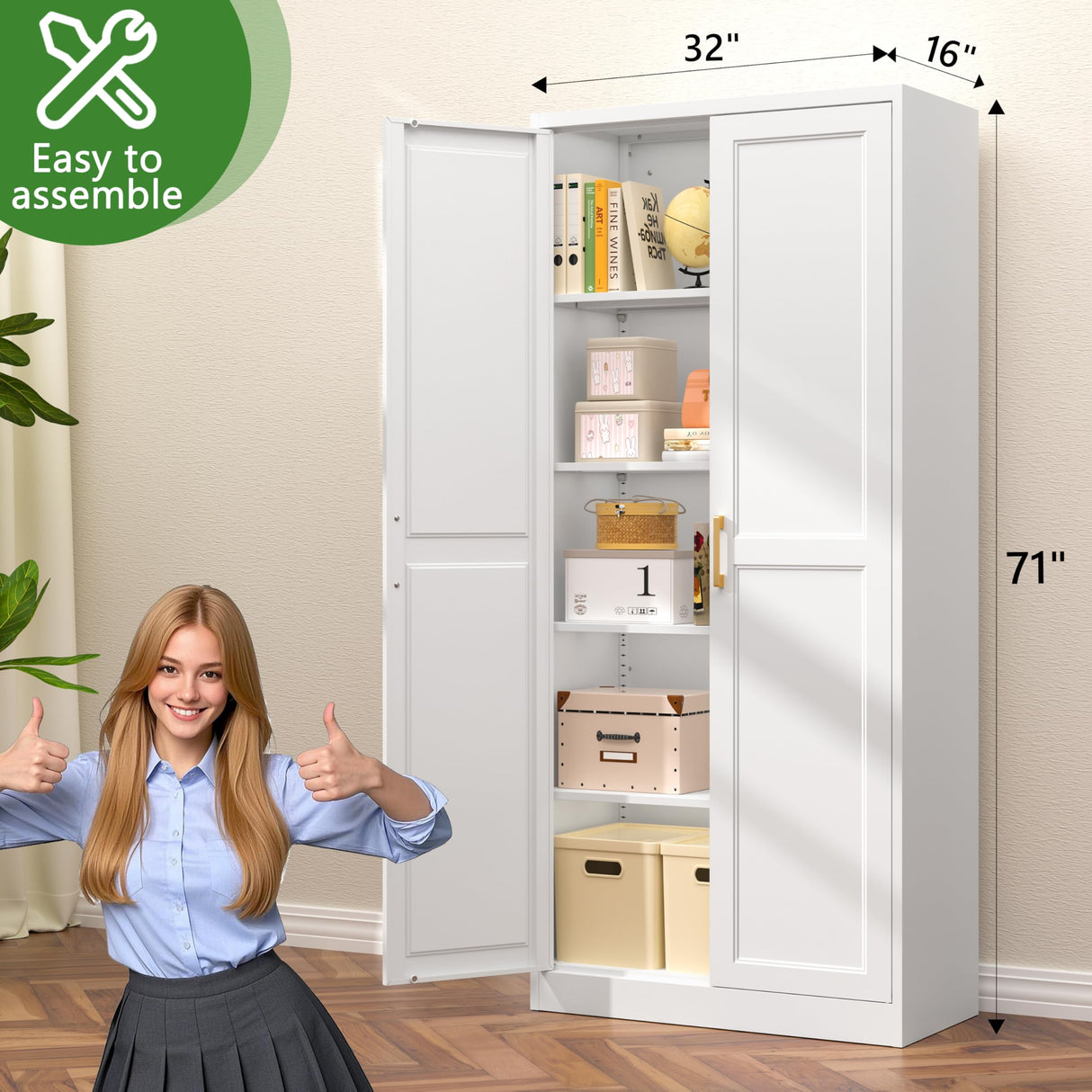 71" Kitchen Pantry Storage Cabinet,White Tall Storage Cabinet With Doors and Shelves,Metal Food Pantry Cabinets for kitchen storage,Freestanding Cupboard for Dining Living Room,Assemble Required TIMELESS PIECES