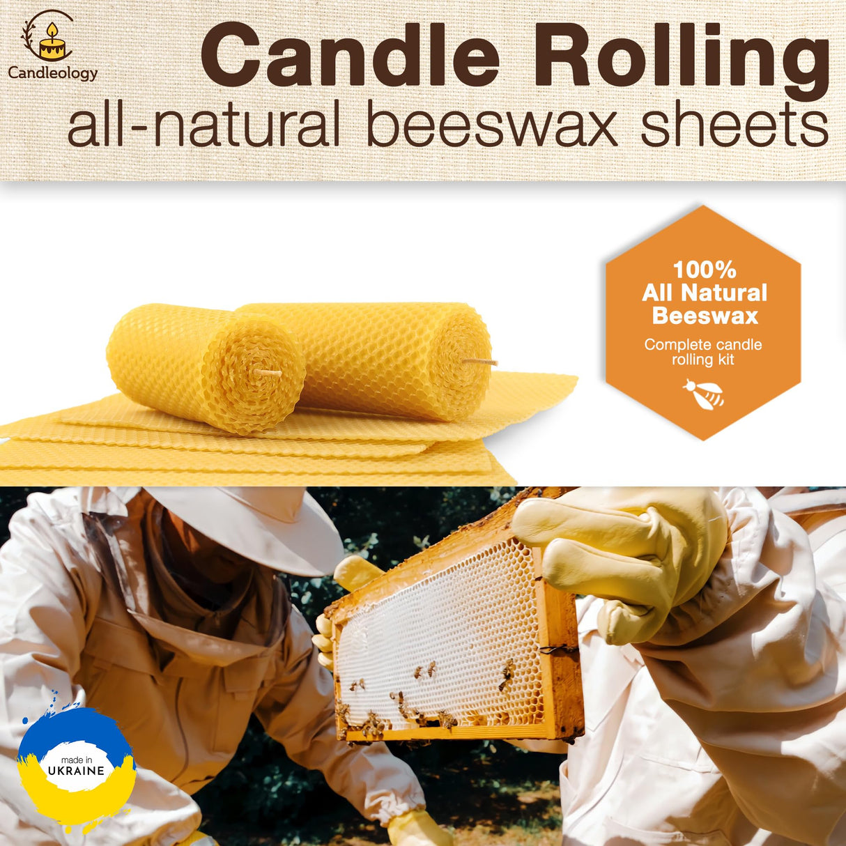 Beeswax DIY Candle Making Kit - Natural Candle Rolling Kit for Beginners with 7 Beeswax Sheets & Multiple Decorations to Make Candles Candleology