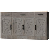 Shintenchi Buffet Cabinet with Storage,53.4" Large Kitchen Storage Cabinet with 3 Drawers and 4 Doors,Wood Farmhouse Buffet Sideboard with Adjustable Shelf for Kitchen Living Room,Ash Grey Shintenchi