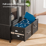 VINGLI Black Lateral File Cabinet with Glass Doors and Locking Drawer for Home Office Storage VINGLI