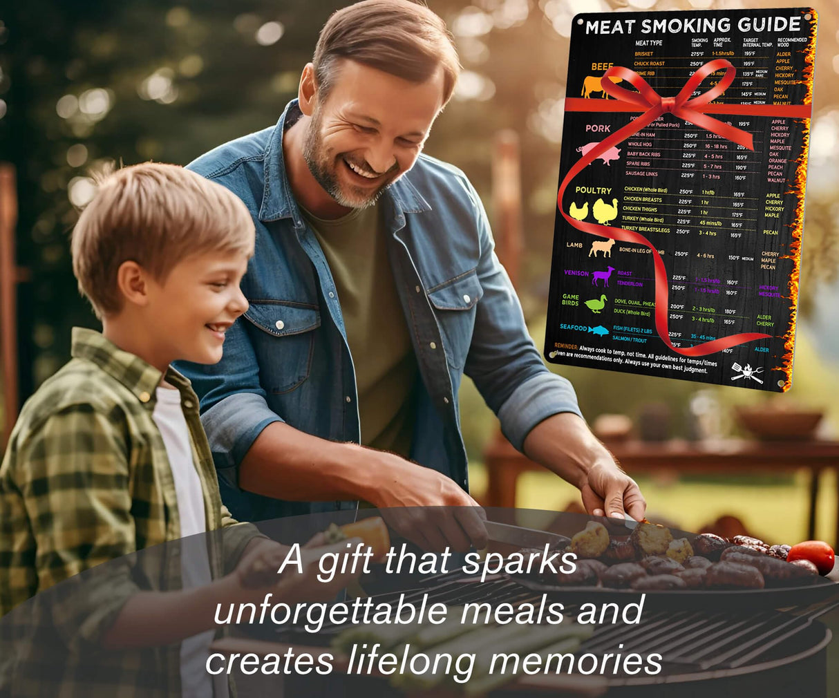 Wallors BBQ Smoker Accessories, Meat Temperature & BBQ Smoker Guide Sign, Smoker & Pellet Grill Smoker Grill Meat Smoking Accessories, Meat Time & Temp Guide Metal Gift 12x8 Inch Wallors