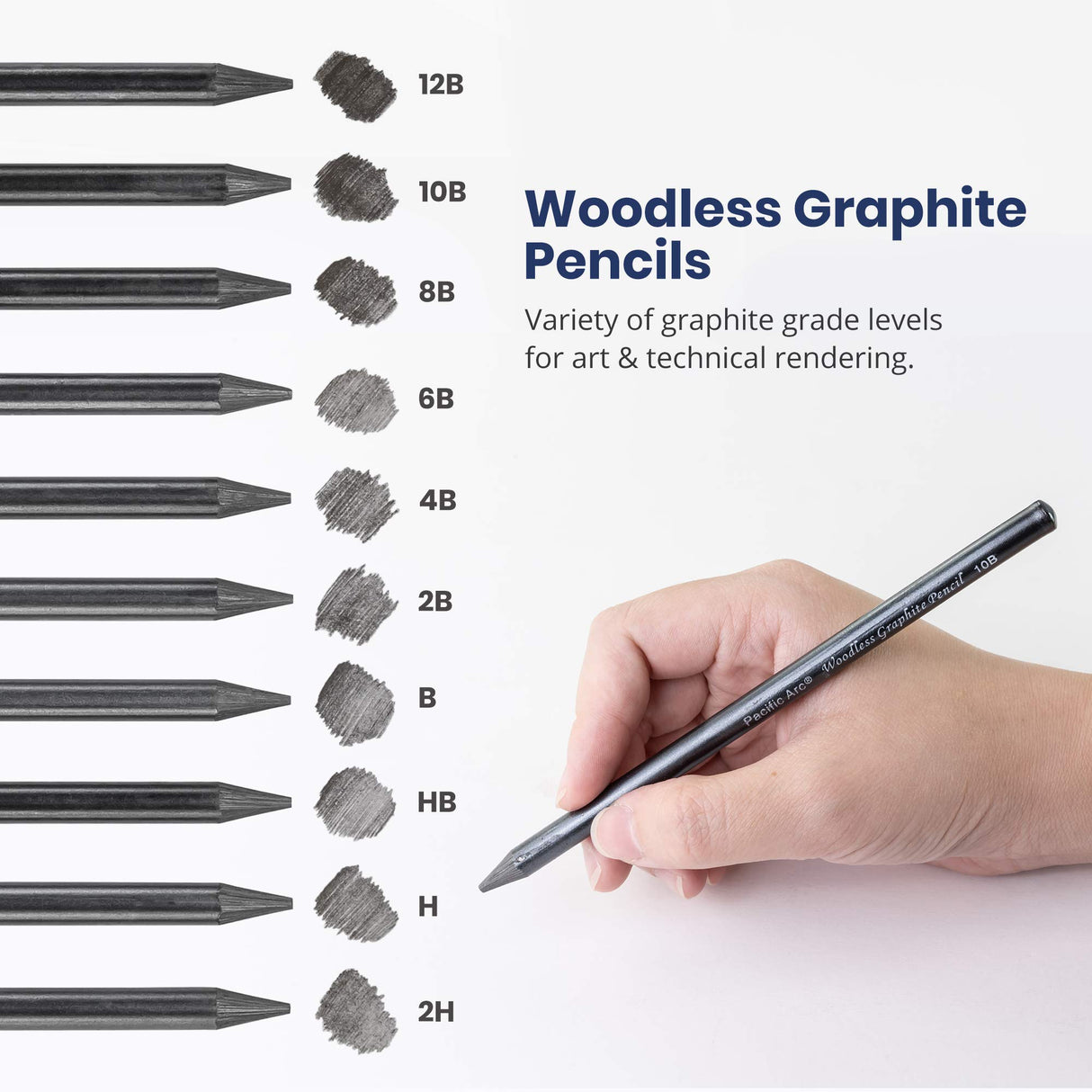 Pacific Arc Woodless Graphite Pencil 6 Pack Set, 12B, 10b, 8B, 6B, 4B, & 2B, for Sketching, Drawing, Coloring and Art Pacific Arc