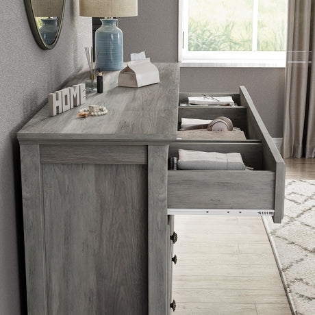 LGHM Dressers for Bedroom with 9 Drawers, 9 Drawer Dresser with Textured Borders, 58" W Chest of Drawers Closet Organizers and Storage Clothes - 6" Deep Drawer for Bedroom, Living Room,Gray LGHM