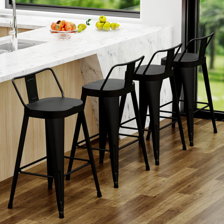 ALISH 24 Inch Bar Stools Set of 4, Industrial Metal Barstools Farmhouse Bar Chairs with Large Seat for Kitchen Island (24 Inch, Black) ALISH