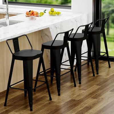 ALISH 24 Inch Bar Stools Set of 4, Industrial Metal Barstools Farmhouse Bar Chairs with Large Seat for Kitchen Island (24 Inch, Black)