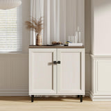 FENSULN Buffet Sideboard Cabinet Farmhouse Modern 3 in1 Storage Cabinet with Adjustable Shelves for Kitchen, Coffee Bar, Living Room, White FENSULN