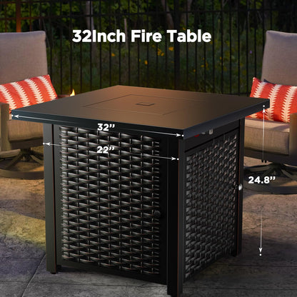 Ciays 32 Inch Propane Fire Pit, CSA-Listed Outdoor Gas Fire Pit 50,000 BTU Steel Fire Pit Table with Lid, Add Warmth and Ambience to Gatherings and Parties On Patio Deck Garden, Black,CIFPT4B