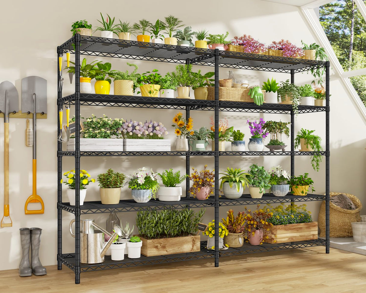 PrimeZone 72" W x 16" D x 76" H Adjustable Garage Shelving, 5 Tier Heavy Duty Metal Storage Shelves, Steel Wire Rack Storage Shelving Organizer for Warehouse, Kitchen, Pantry, Garage, Basement, Black PrimeZone