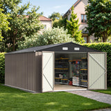 Patiowell 10x14 FT Outdoor Storage Shed, Large Metal Garden Shed with Lockable Door and Sloping Roof, Outside Steel Utility Tool Sheds for Backyard Lawn Garden Patio, Brown Patiowell