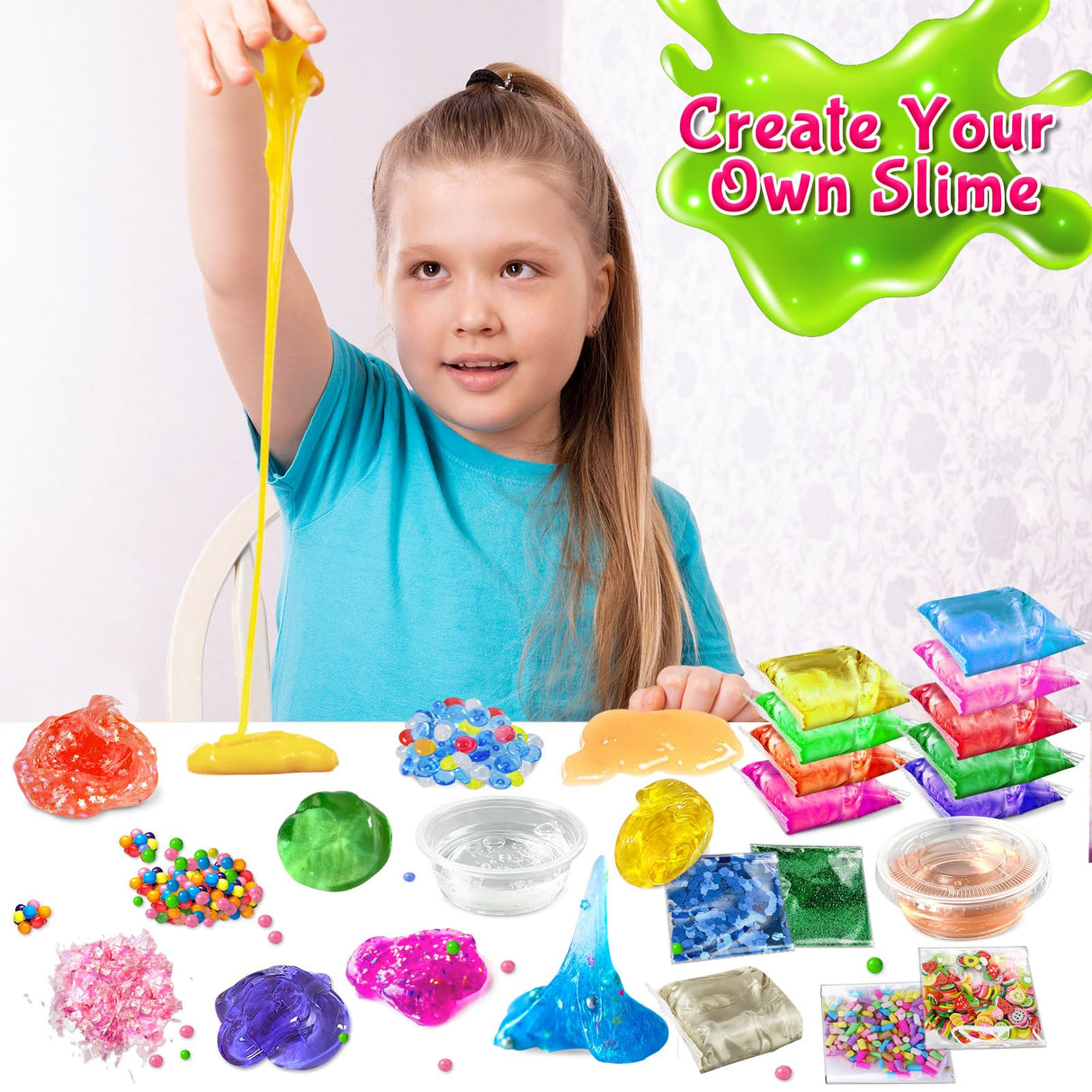 YOPINSAND 32 Pack DIY Slime Kit, Slime Making Kit for Girls, Crystal Clear Slime, Premade Slime with Add-ins, Foam Balls, Glitters, Slime Party Favors Gift Toys for Kids 3-12 YOPINSAND