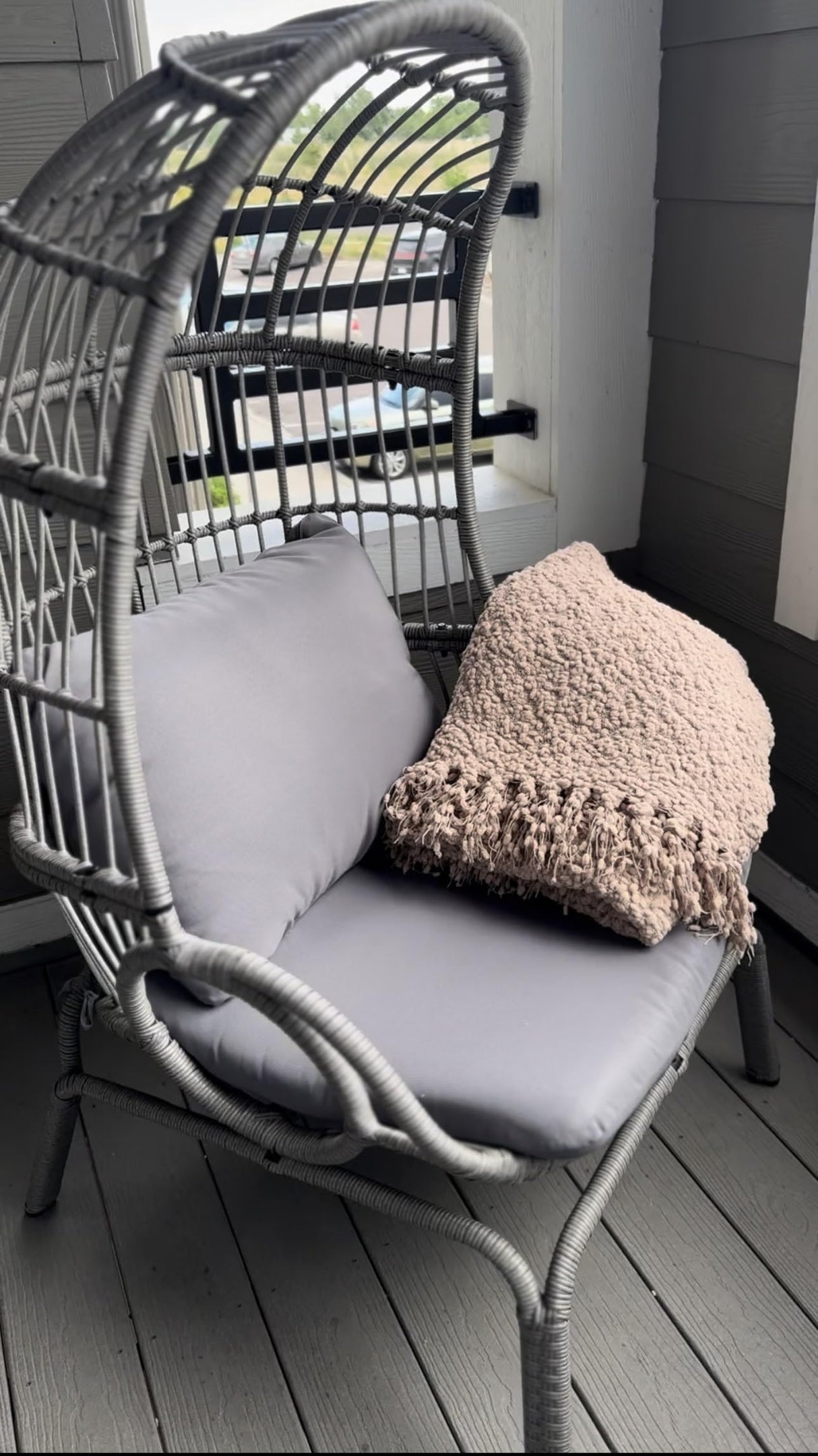 YITAHOME Outdoor Narrow Egg Chair Wicker, Patio Rattan Basket Chair with 370lbs Capacity Indoor Egg Chairs with Stand & Cushion Cocoon Chair for Bedroom, Patio, Balcony - Grey YITAHOME