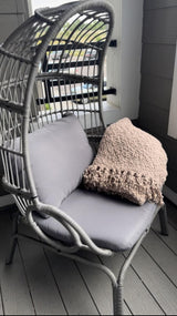 YITAHOME Outdoor Narrow Egg Chair Wicker, Patio Rattan Basket Chair with 370lbs Capacity Indoor Egg Chairs with Stand & Cushion Cocoon Chair for Bedroom, Patio, Balcony - Grey YITAHOME