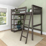 Max & Lily High Loft Bed, Twin Bed Frame For Kids With Bookcase, Clay Max & Lily
