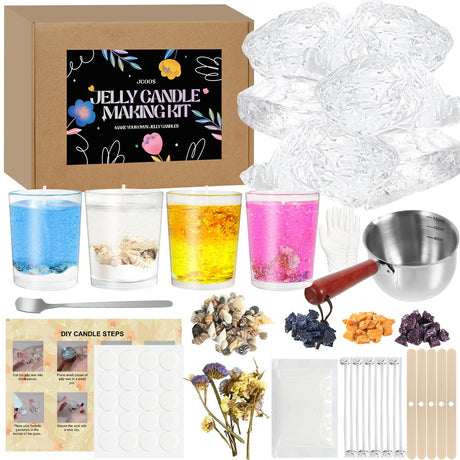JCOOS Candle Making Kit, DIY Jelly Wax Melts, Candle Jars, Candle Making Kit for Adults, 1.5 lb Gel Wax for Candle Making, Candle Wick, Dried Flowers, Conch, Sand, Candle Dye, Crafting Gifts for Women Jcoos