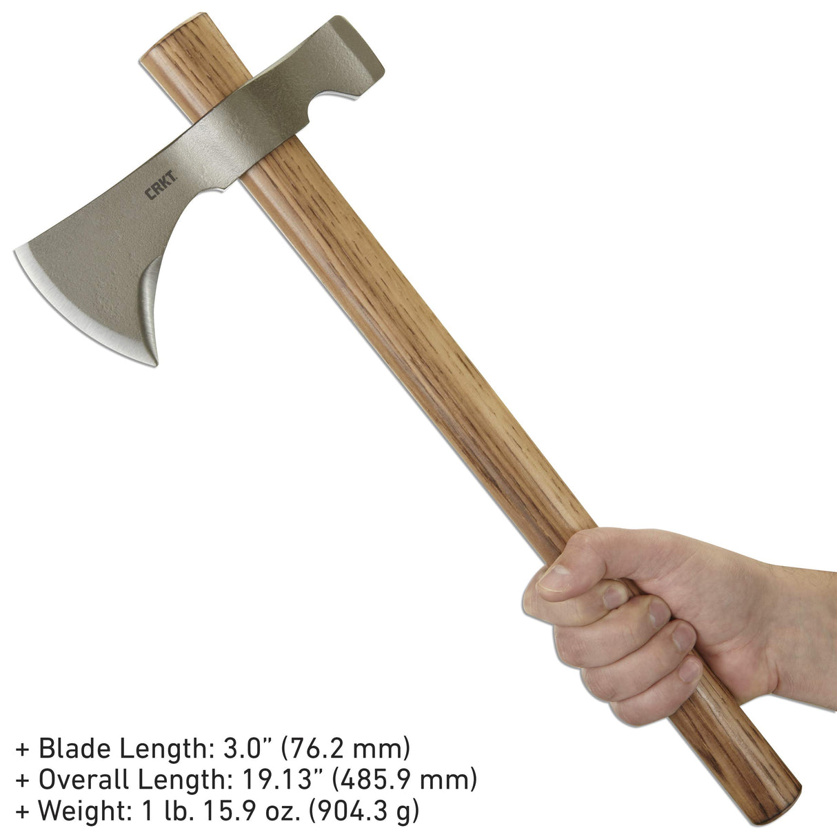 CRKT Woods Chogan Tomahawk Axe: RMJ T-Hawk Lightweight Outdoor Camping Axe with Hammerhead, Forged Carbon Steel Blade, and Hickory Wooden Handle 2730 CRKT
