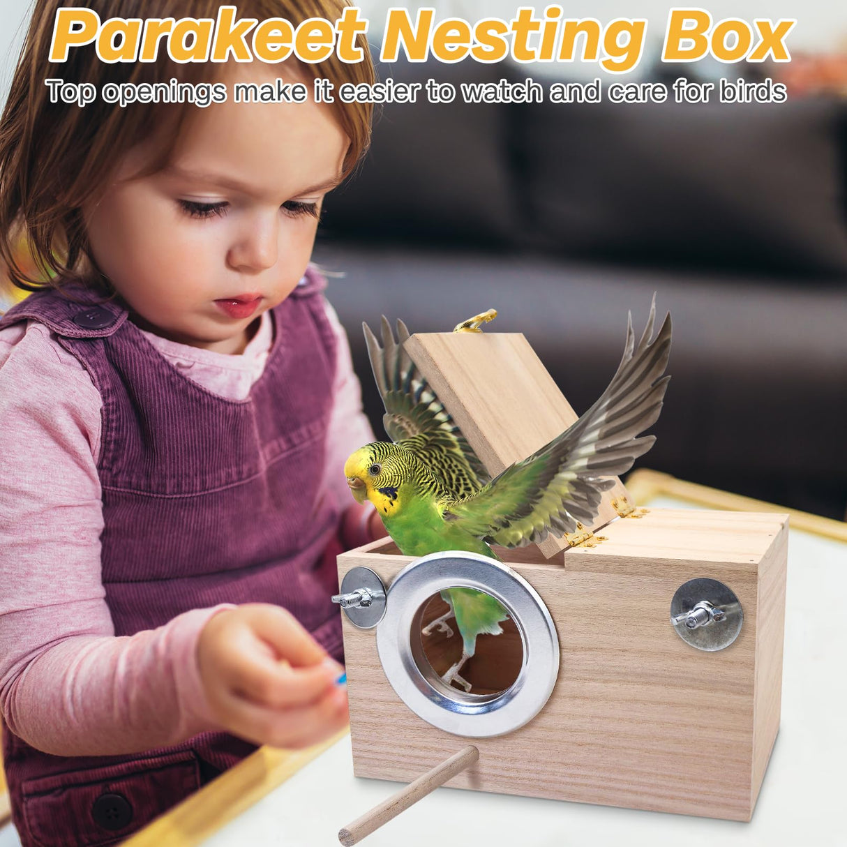 PINVNBY Parakeet Nesting Box Bird House for Cage Wood Mating Box Bird Breeding Box for Lovebirds, Cockatoo, Budgie, Finch, Canary Small and Medium Sized Birds (L:9.8 * 5.3 * 5.3 inch) PINVNBY