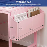 Grandder Gaming Desk 47 Inch with Power Outlet and LED Light, Computer Desk with Reversible Shelves and Storage Drawer, Pc Small Desk for Home Office Table with Bag, Carbon Fiber Pink Grandder