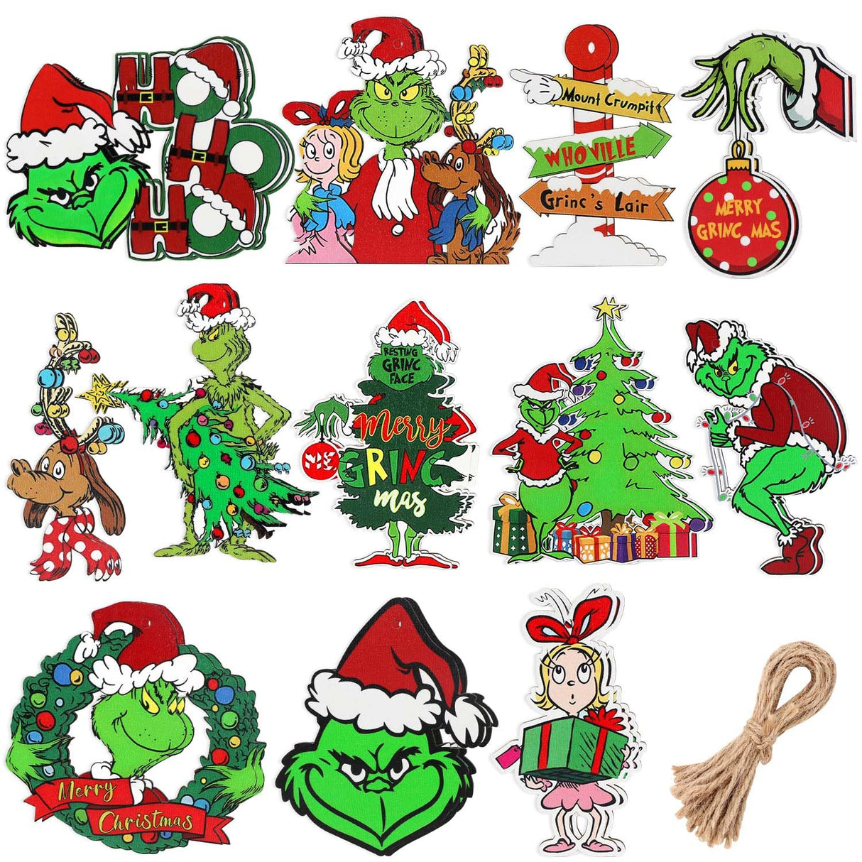 24PCS Christmas Decorations, Wooden Christmas Tree Ornaments, Grinc Christmas Decorations Christmas Ornaments Set Party Home Hommtina