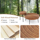 Giantex Boho Round Coffee Table Set of 2, Sofa Side Nesting Table with Solid Pine Wood Top, Metal Legs & Adjustable Foot Pads, 31.5" D Large Table Set for Living Room (Ring Pattern, Brown) Giantex