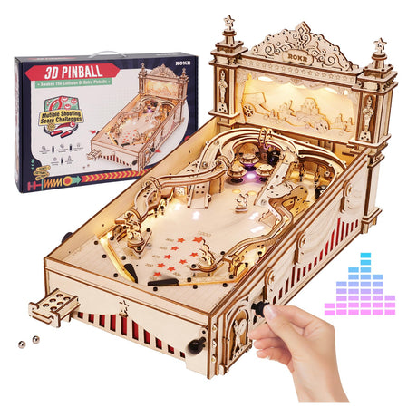 ROKR Miniature Pinball Machine-3D Wooden Puzzles for Adults-DIY Wood Model Kits for Adults-Toy Gifts for Ages 14 and Up ROKR