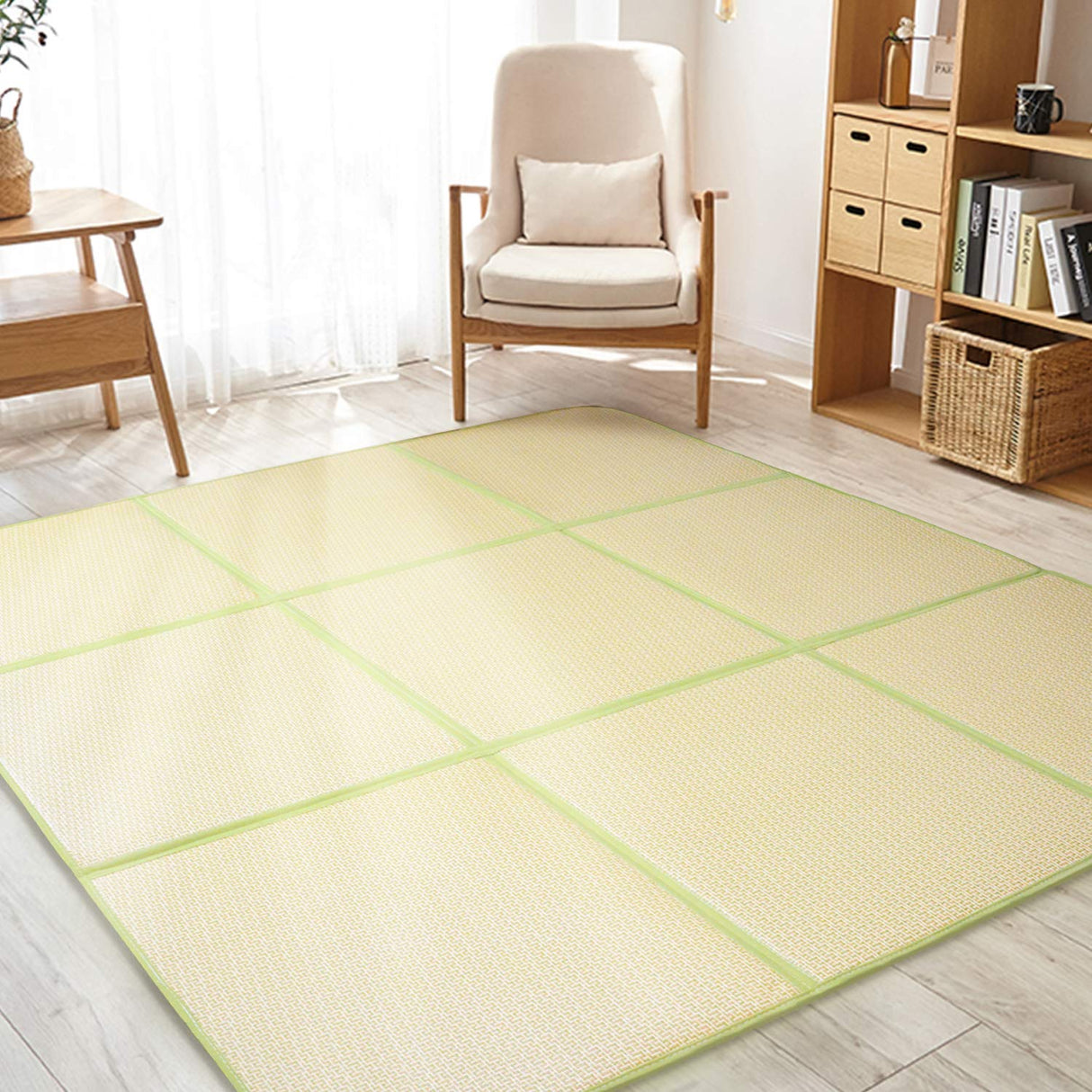 MYOYAY 71'' x 71'' Tatami Mat Rattan Japanese Floor Mats 0.47'' Thickness Large Memory Foam Breathable Sleeping Mat Non-Slip Crawling Mats Living Room Bedroom Area Rug with Storage Bag MYOYAY