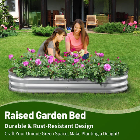 GOOZOO Galvanized Planter Raised Garden Bed, 4x2x1ft Raised Garden Bed Kit for Gardening Outdoor, Oval Metal Land Planter Box for Vegetables, Fruits, Flowers GOOZOO