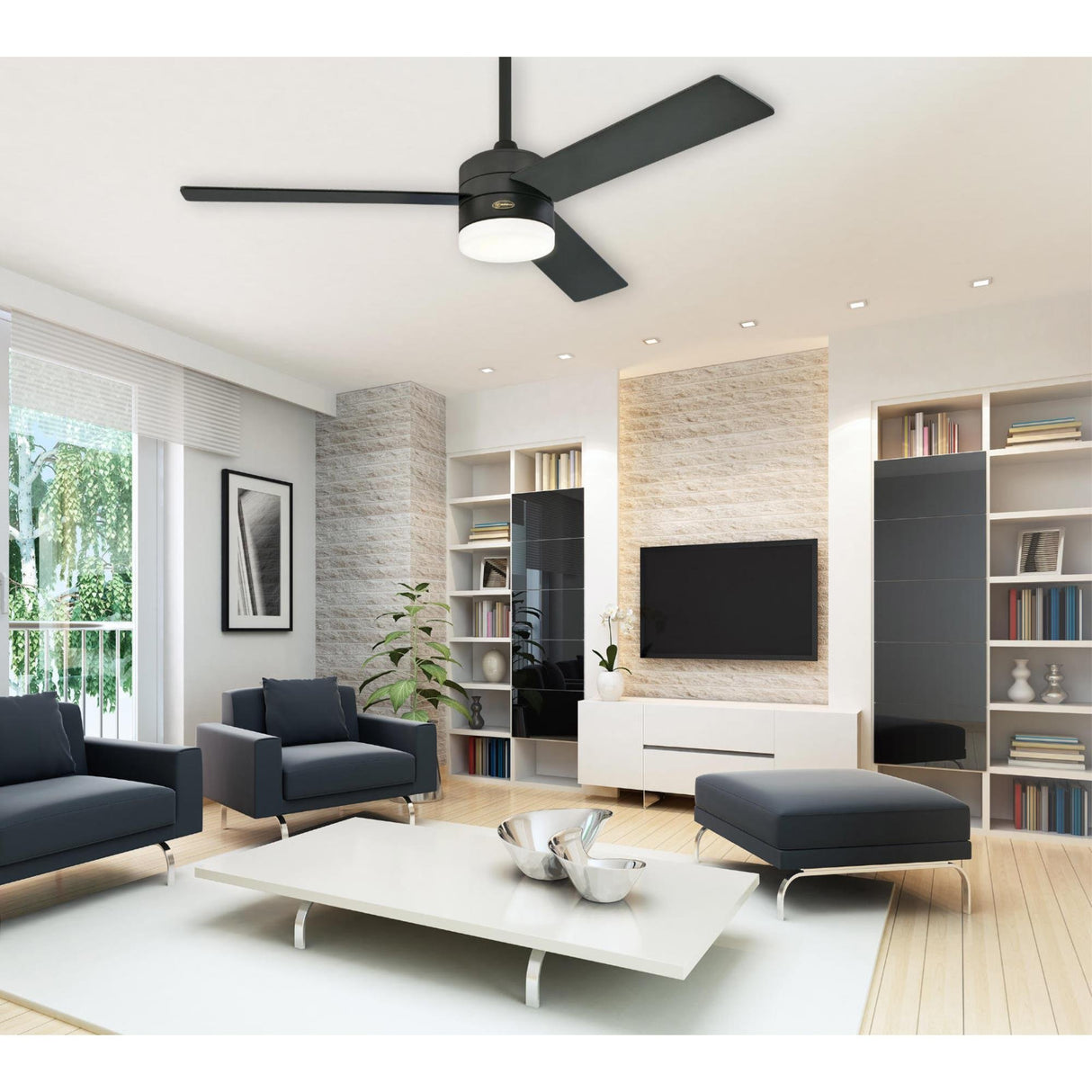 Westinghouse 7205900 Alta Vista, Modern LED Ceiling Fan with Light and Remote Control, 52 Inch, Matte Black Finish, Opal Frosted Glass Westinghouse